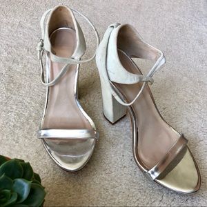 Zara Silver Metallic Mint Suede Strap High Heels